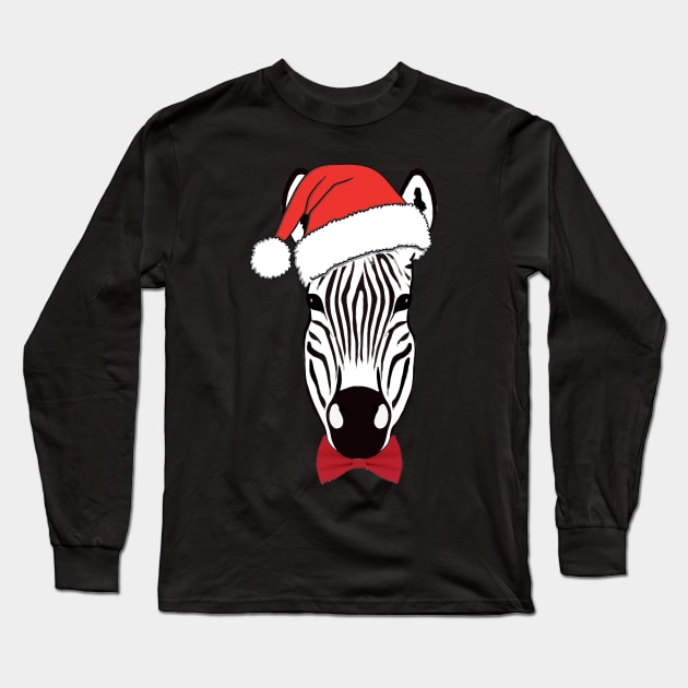 Zebra face christmas hat humor sweater Long Sleeve T-Shirt by Collagedream